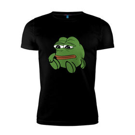 Мужская футболка премиум с принтом Грустняш в Санкт-Петербурге, 92% хлопок, 8% лайкра | приталенный силуэт, круглый вырез ворота, длина до линии бедра, короткий рукав | pepe | грустная жаба | жаба | мем | пепе