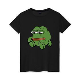 Женская футболка хлопок с принтом Грустняш в Санкт-Петербурге, 100% хлопок | прямой крой, круглый вырез горловины, длина до линии бедер, слегка спущенное плечо | pepe | грустная жаба | жаба | мем | пепе