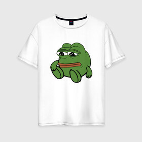 Женская футболка хлопок Oversize с принтом Грустняш в Санкт-Петербурге, 100% хлопок | свободный крой, круглый ворот, спущенный рукав, длина до линии бедер
 | pepe | грустная жаба | жаба | мем | пепе