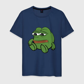 Мужская футболка хлопок с принтом Грустняш в Санкт-Петербурге, 100% хлопок | прямой крой, круглый вырез горловины, длина до линии бедер, слегка спущенное плечо. | pepe | грустная жаба | жаба | мем | пепе
