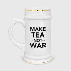 Кружка пивная с принтом Make Tea Not War в Санкт-Петербурге,  керамика (Материал выдерживает высокую температуру, стоит избегать резкого перепада температур) |  объем 630 мл | make love | make tea | not war | tea | чай