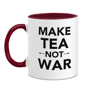 Кружка двухцветная с принтом Make Tea Not War в Санкт-Петербурге, керамика | объем — 330 мл, диаметр — 80 мм. Цветная ручка и кайма сверху, в некоторых цветах — вся внутренняя часть | make love | make tea | not war | tea | чай