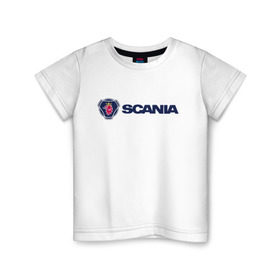 Детская футболка хлопок с принтом SCANIA в Санкт-Петербурге, 100% хлопок | круглый вырез горловины, полуприлегающий силуэт, длина до линии бедер | Тематика изображения на принте: scania | грузовик | скания