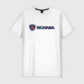 Мужская футболка премиум с принтом SCANIA в Санкт-Петербурге, 92% хлопок, 8% лайкра | приталенный силуэт, круглый вырез ворота, длина до линии бедра, короткий рукав | scania | грузовик | скания