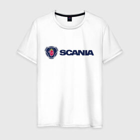 Мужская футболка хлопок с принтом SCANIA в Санкт-Петербурге, 100% хлопок | прямой крой, круглый вырез горловины, длина до линии бедер, слегка спущенное плечо. | Тематика изображения на принте: scania | грузовик | скания