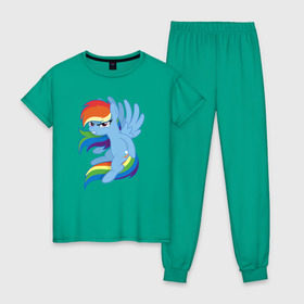 Женская пижама хлопок с принтом Rainbow Dash Angry в Санкт-Петербурге, 100% хлопок | брюки и футболка прямого кроя, без карманов, на брюках мягкая резинка на поясе и по низу штанин | friendship is magic | my little pony | rainbow dash