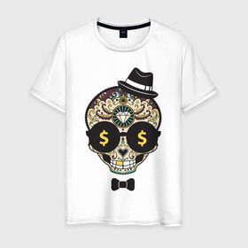 Мужская футболка хлопок с принтом Diamond skull в Санкт-Петербурге, 100% хлопок | прямой крой, круглый вырез горловины, длина до линии бедер, слегка спущенное плечо. | diamond | skull | swag | бриллиант | мода | череп