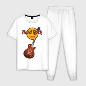 Мужская пижама хлопок с принтом Hard Rock cafe в Санкт-Петербурге, 100% хлопок | брюки и футболка прямого кроя, без карманов, на брюках мягкая резинка на поясе и по низу штанин
 | гитара