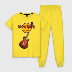 Женская пижама хлопок с принтом Hard Rock cafe в Санкт-Петербурге, 100% хлопок | брюки и футболка прямого кроя, без карманов, на брюках мягкая резинка на поясе и по низу штанин | гитара