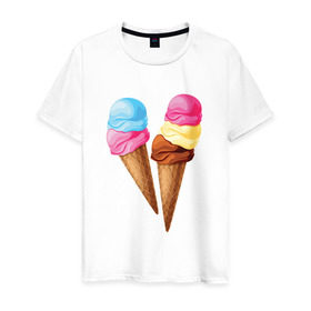 Мужская футболка хлопок с принтом Мороженое в Санкт-Петербурге, 100% хлопок | прямой крой, круглый вырез горловины, длина до линии бедер, слегка спущенное плечо. | лето