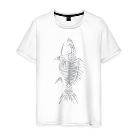 Мужская футболка хлопок с принтом Fish в Санкт-Петербурге, 100% хлопок | прямой крой, круглый вырез горловины, длина до линии бедер, слегка спущенное плечо. | скелет