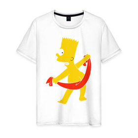 Мужская футболка хлопок с принтом Барт с полотенцем в Санкт-Петербурге, 100% хлопок | прямой крой, круглый вырез горловины, длина до линии бедер, слегка спущенное плечо. | барт с полотенцем the simpson симпсоны bart