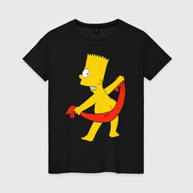 Женская футболка хлопок с принтом Барт с полотенцем в Санкт-Петербурге, 100% хлопок | прямой крой, круглый вырез горловины, длина до линии бедер, слегка спущенное плечо | барт с полотенцем the simpson симпсоны bart