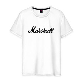 Мужская футболка хлопок с принтом Marshall logo в Санкт-Петербурге, 100% хлопок | прямой крой, круглый вырез горловины, длина до линии бедер, слегка спущенное плечо. | guitars | marshall | music | гитары | музыка
