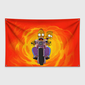Флаг-баннер с принтом Симпсоны на байке в Санкт-Петербурге, 100% полиэстер | размер 67 х 109 см, плотность ткани — 95 г/м2; по краям флага есть четыре люверса для крепления | гомер