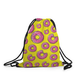 Рюкзак-мешок 3D с принтом Пончики в Санкт-Петербурге, 100% полиэстер | плотность ткани — 200 г/м2, размер — 35 х 45 см; лямки — толстые шнурки, застежка на шнуровке, без карманов и подкладки | donut | simpsons | паттерн | пончик