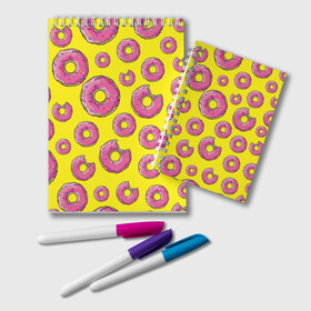 Блокнот с принтом Пончики в Санкт-Петербурге, 100% бумага | 48 листов, плотность листов — 60 г/м2, плотность картонной обложки — 250 г/м2. Листы скреплены удобной пружинной спиралью. Цвет линий — светло-серый
 | donut | simpsons | паттерн | пончик