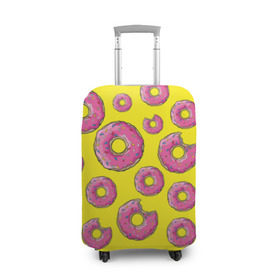 Чехол для чемодана 3D с принтом Пончики в Санкт-Петербурге, 86% полиэфир, 14% спандекс | двустороннее нанесение принта, прорези для ручек и колес | donut | simpsons | паттерн | пончик