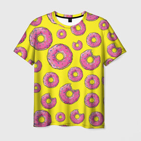 Мужская футболка 3D с принтом Пончики в Санкт-Петербурге, 100% полиэфир | прямой крой, круглый вырез горловины, длина до линии бедер | donut | simpsons | паттерн | пончик