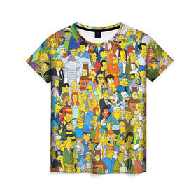 Женская футболка 3D с принтом Симпсоны в Санкт-Петербурге, 100% полиэфир ( синтетическое хлопкоподобное полотно) | прямой крой, круглый вырез горловины, длина до линии бедер | гомер