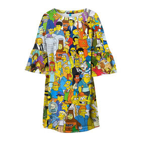 Детское платье 3D с принтом Симпсоны в Санкт-Петербурге, 100% полиэстер | прямой силуэт, чуть расширенный к низу. Круглая горловина, на рукавах — воланы | гомер