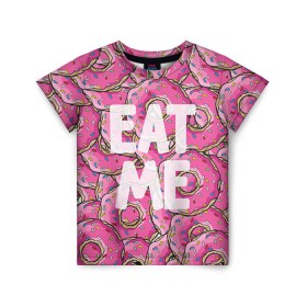 Детская футболка 3D с принтом Eat me в Санкт-Петербурге, 100% гипоаллергенный полиэфир | прямой крой, круглый вырез горловины, длина до линии бедер, чуть спущенное плечо, ткань немного тянется | гомер