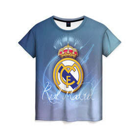 Женская футболка 3D с принтом Real Madrid в Санкт-Петербурге, 100% полиэфир ( синтетическое хлопкоподобное полотно) | прямой крой, круглый вырез горловины, длина до линии бедер | real madrid | реал мадрид | спорт | футбол
