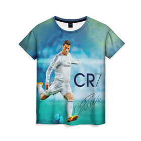 Женская футболка 3D с принтом Ronaldo в Санкт-Петербурге, 100% полиэфир ( синтетическое хлопкоподобное полотно) | прямой крой, круглый вырез горловины, длина до линии бедер | роналдо