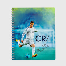 Тетрадь с принтом Ronaldo в Санкт-Петербурге, 100% бумага | 48 листов, плотность листов — 60 г/м2, плотность картонной обложки — 250 г/м2. Листы скреплены сбоку удобной пружинной спиралью. Уголки страниц и обложки скругленные. Цвет линий — светло-серый
 | роналдо