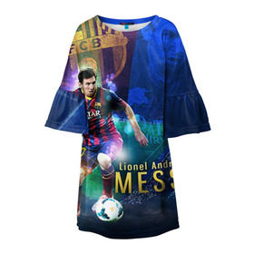 Детское платье 3D с принтом Messi в Санкт-Петербурге, 100% полиэстер | прямой силуэт, чуть расширенный к низу. Круглая горловина, на рукавах — воланы | месси