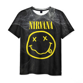 Мужская футболка 3D с принтом Nirvana в Санкт-Петербурге, 100% полиэфир | прямой крой, круглый вырез горловины, длина до линии бедер | cobain | curt | nirvana | rock | smile | кобейн | курт | рок | смайл