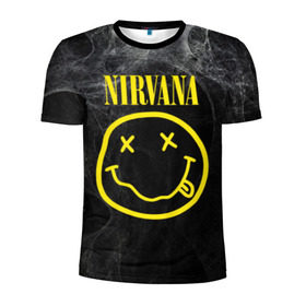 Мужская футболка 3D спортивная с принтом Nirvana в Санкт-Петербурге, 100% полиэстер с улучшенными характеристиками | приталенный силуэт, круглая горловина, широкие плечи, сужается к линии бедра | Тематика изображения на принте: cobain | curt | nirvana | rock | smile | кобейн | курт | рок | смайл