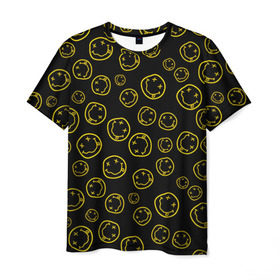 Мужская футболка 3D с принтом Nirvana в Санкт-Петербурге, 100% полиэфир | прямой крой, круглый вырез горловины, длина до линии бедер | Тематика изображения на принте: cobain | curt | nirvana | rock | smile | кобейн | курт | рок | смайл