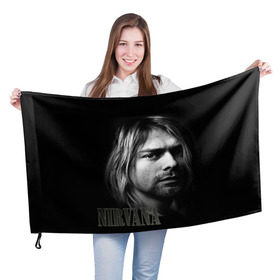 Флаг 3D с принтом Nirvana в Санкт-Петербурге, 100% полиэстер | плотность ткани — 95 г/м2, размер — 67 х 109 см. Принт наносится с одной стороны | cobain | curt | nirvana | rock | кобейн | курт | рок