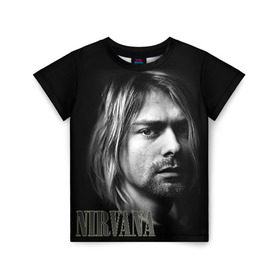 Детская футболка 3D с принтом Nirvana в Санкт-Петербурге, 100% гипоаллергенный полиэфир | прямой крой, круглый вырез горловины, длина до линии бедер, чуть спущенное плечо, ткань немного тянется | Тематика изображения на принте: cobain | curt | nirvana | rock | кобейн | курт | рок
