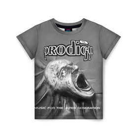 Детская футболка 3D с принтом The Prodigy в Санкт-Петербурге, 100% гипоаллергенный полиэфир | прямой крой, круглый вырез горловины, длина до линии бедер, чуть спущенное плечо, ткань немного тянется | dnb | drum | prodigy | rave | продиджи | рейв | рэйв
