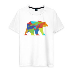 Мужская футболка хлопок с принтом Fractal geometric bear в Санкт-Петербурге, 100% хлопок | прямой крой, круглый вырез горловины, длина до линии бедер, слегка спущенное плечо. | fractal geometric bear медведь миша треугольн