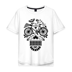 Мужская футболка хлопок Oversize с принтом Велочереп в Санкт-Петербурге, 100% хлопок | свободный крой, круглый ворот, “спинка” длиннее передней части | bicycle | bike | biker | байк | велик | велосипед | велосипедист | велоспорт | велочереп | спорт | череп
