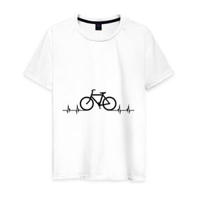 Мужская футболка хлопок с принтом Велоспорт в Санкт-Петербурге, 100% хлопок | прямой крой, круглый вырез горловины, длина до линии бедер, слегка спущенное плечо. | bicycle | bike | biker | байк | велик | велосипед | велосипедист | велоспорт | кардиограмма | спорт
