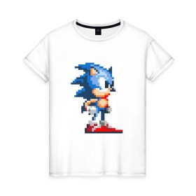 Женская футболка хлопок с принтом Sonic в Санкт-Петербурге, 100% хлопок | прямой крой, круглый вырез горловины, длина до линии бедер, слегка спущенное плечо | nintendo | sonic | нинтендо | соник