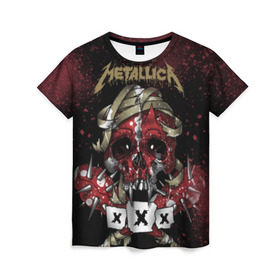Женская футболка 3D с принтом Metallica в Санкт-Петербурге, 100% полиэфир ( синтетическое хлопкоподобное полотно) | прямой крой, круглый вырез горловины, длина до линии бедер | metallica | металл | рок