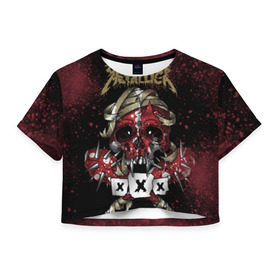 Женская футболка 3D укороченная с принтом Metallica в Санкт-Петербурге, 100% полиэстер | круглая горловина, длина футболки до линии талии, рукава с отворотами | metallica | металл | рок