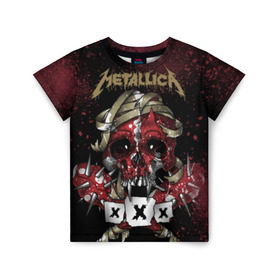 Детская футболка 3D с принтом Metallica в Санкт-Петербурге, 100% гипоаллергенный полиэфир | прямой крой, круглый вырез горловины, длина до линии бедер, чуть спущенное плечо, ткань немного тянется | metallica | металл | рок
