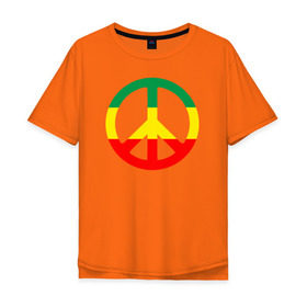 Мужская футболка хлопок Oversize с принтом Rasta peace в Санкт-Петербурге, 100% хлопок | свободный крой, круглый ворот, “спинка” длиннее передней части | rasta peace раста мир хиппи