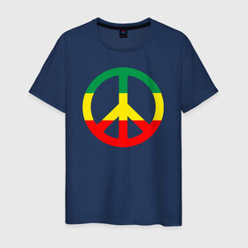 Мужская футболка хлопок с принтом Rasta peace в Санкт-Петербурге, 100% хлопок | прямой крой, круглый вырез горловины, длина до линии бедер, слегка спущенное плечо. | rasta peace раста мир хиппи