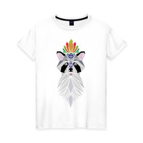 Женская футболка хлопок с принтом Дух енота в Санкт-Петербурге, 100% хлопок | прямой крой, круглый вырез горловины, длина до линии бедер, слегка спущенное плечо | Тематика изображения на принте: енот