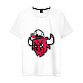 Мужская футболка хлопок с принтом Chicago Bulls (в кепке) в Санкт-Петербурге, 100% хлопок | прямой крой, круглый вырез горловины, длина до линии бедер, слегка спущенное плечо. | chicago bulls | буллз | кепка | чикаго | чикаго буллз