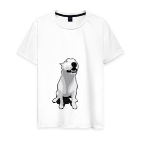 Мужская футболка хлопок с принтом Бультерьер в Санкт-Петербурге, 100% хлопок | прямой крой, круглый вырез горловины, длина до линии бедер, слегка спущенное плечо. | пес | собака