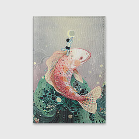 Обложка для паспорта матовая кожа с принтом Рыба в Санкт-Петербурге, натуральная матовая кожа | размер 19,3 х 13,7 см; прозрачные пластиковые крепления | волны | искусство | мальчик | рыба