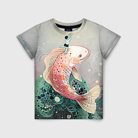Детская футболка 3D с принтом Рыба в Санкт-Петербурге, 100% гипоаллергенный полиэфир | прямой крой, круглый вырез горловины, длина до линии бедер, чуть спущенное плечо, ткань немного тянется | Тематика изображения на принте: волны | искусство | мальчик | рыба